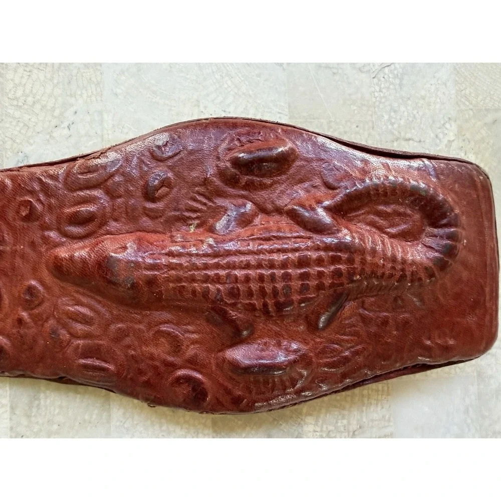 Vintage Alligator Gator Belt Buckle Genuine Hand Carved Western 60s 70s Large